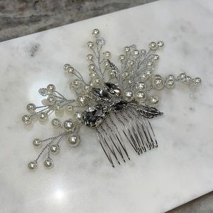 Bridal Headpiece: Pearl / Diamond / Silver Leaf Embellished